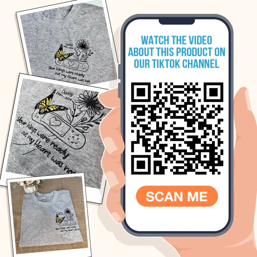 Custom Personalized Memorial Embroidered T-Shirt/ Sweater/ Hoodie - Memorial Gift Idea - Your Wings Were Ready But My Heart Was Not