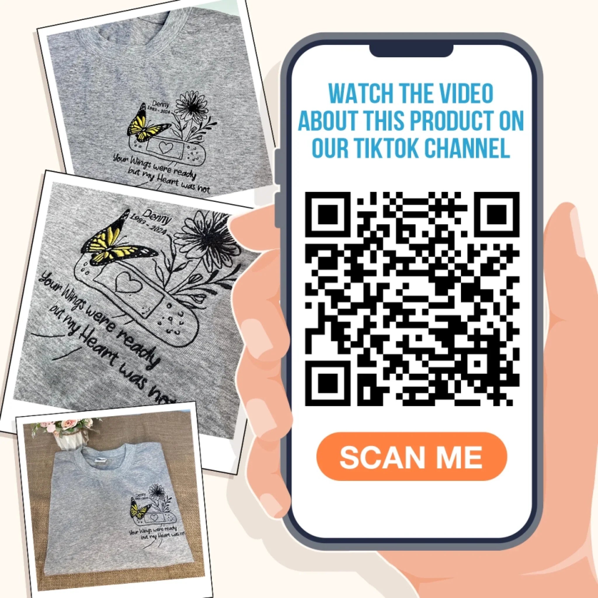 Custom Personalized Memorial Embroidered T-Shirt/ Sweater/ Hoodie - Memorial Gift Idea - Your Wings Were Ready But My Heart Was Not