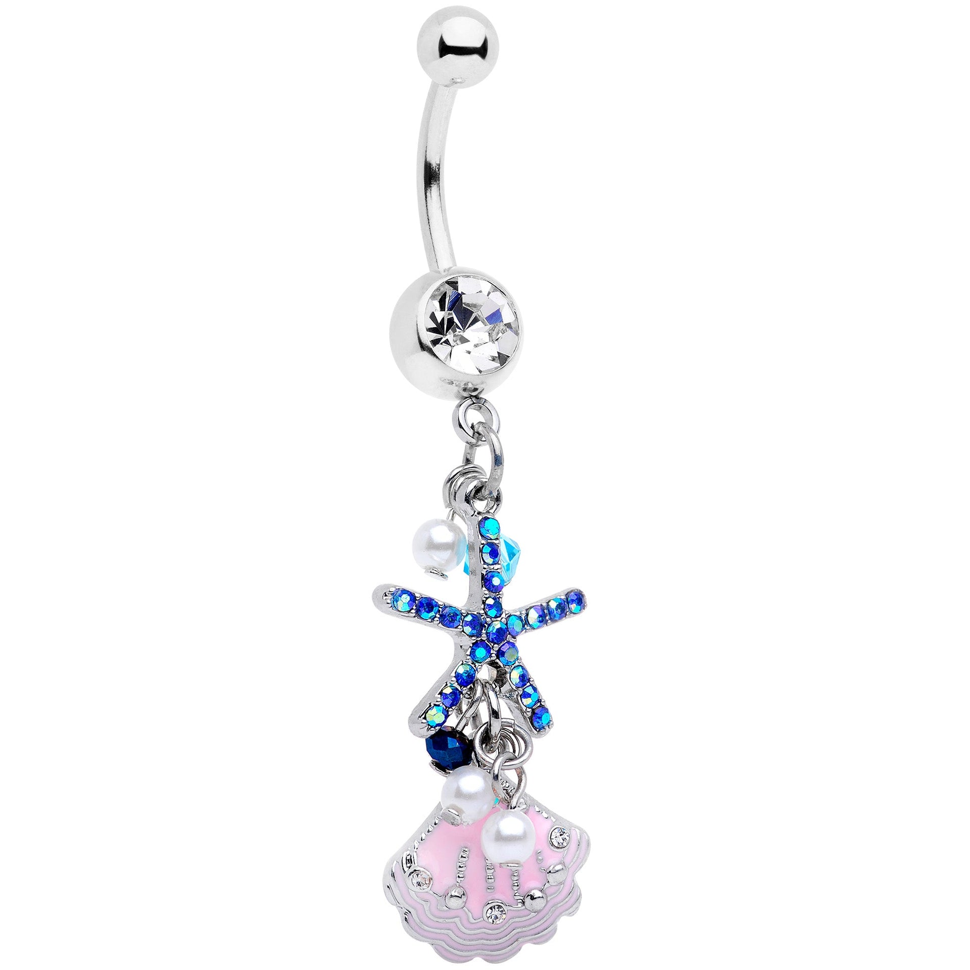 Clear Blue Gem Ocean Treasure Nautical Dangle Belly Ring
