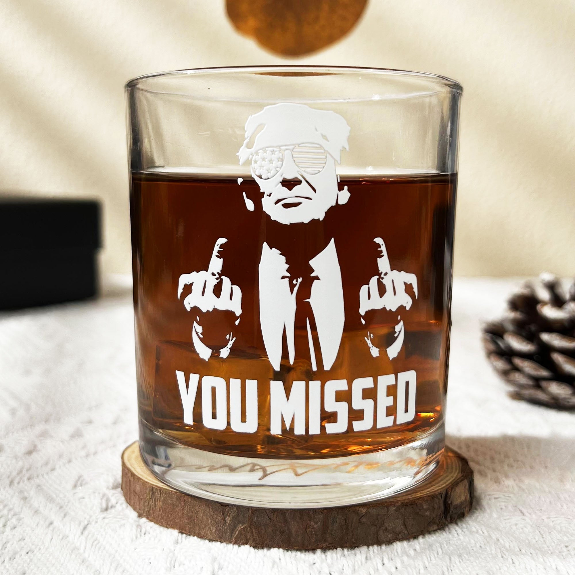 You Missed Trump Fight 2024 Clear Whiskey Glass Rocks Glass - Image 4