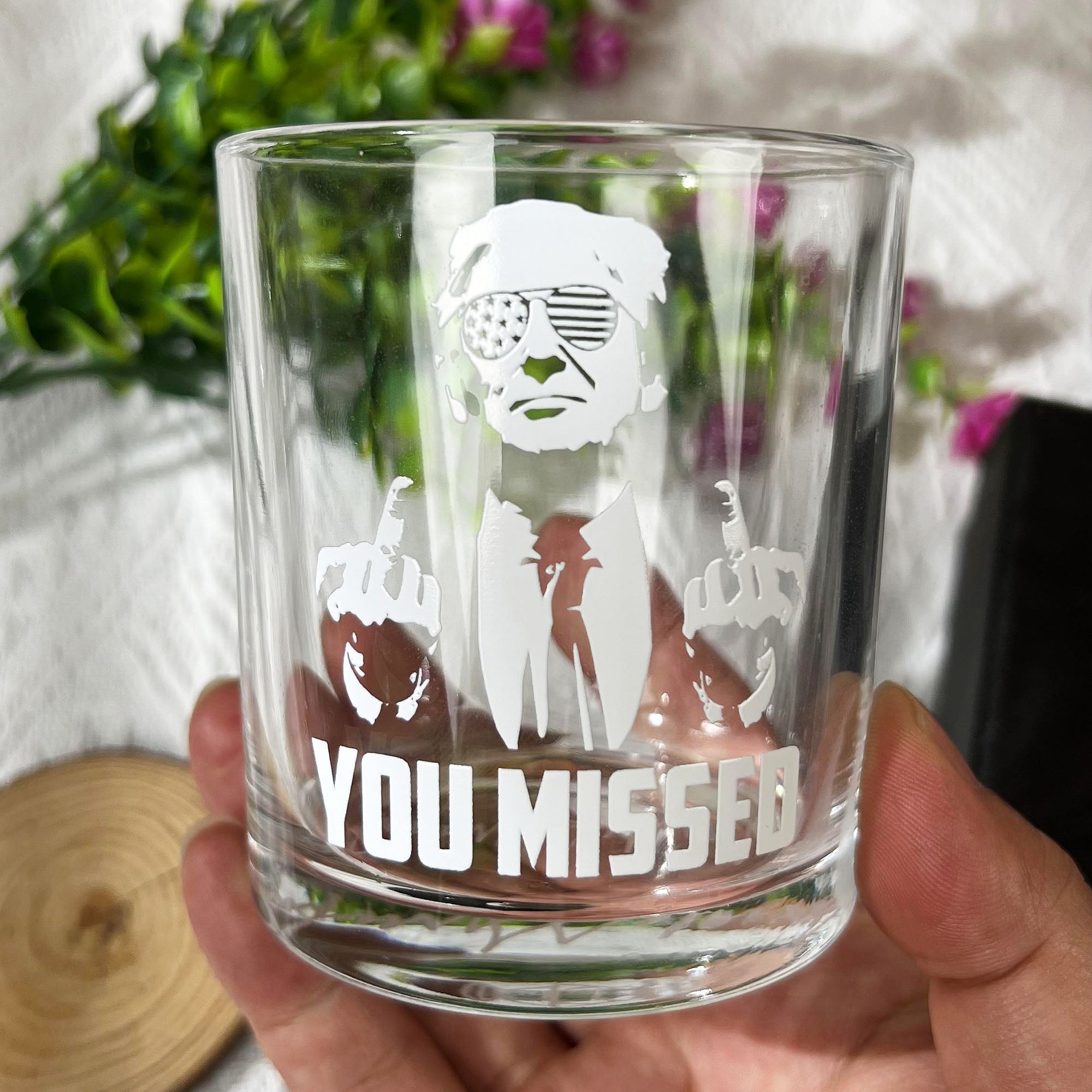 You Missed Trump Fight 2024 Clear Whiskey Glass Rocks Glass - Image 5
