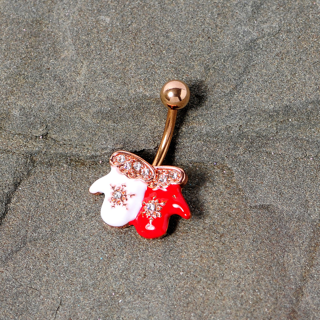 Winter Mittens Snowflake Christmas Navel Belly Button Ring - Image 3