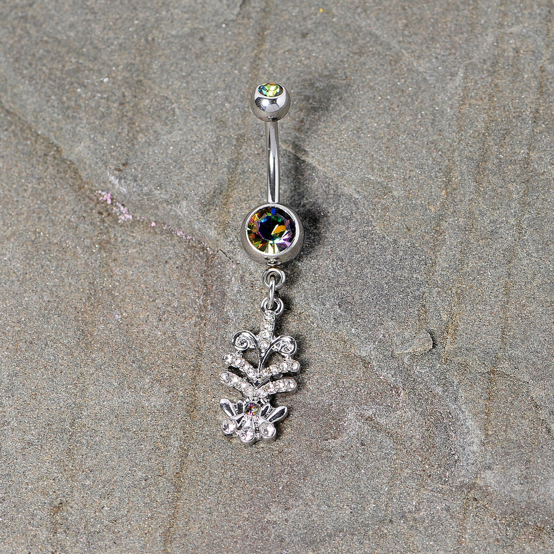 Vitrail Clear Gem Abstract Charm Dangle Belly Ring