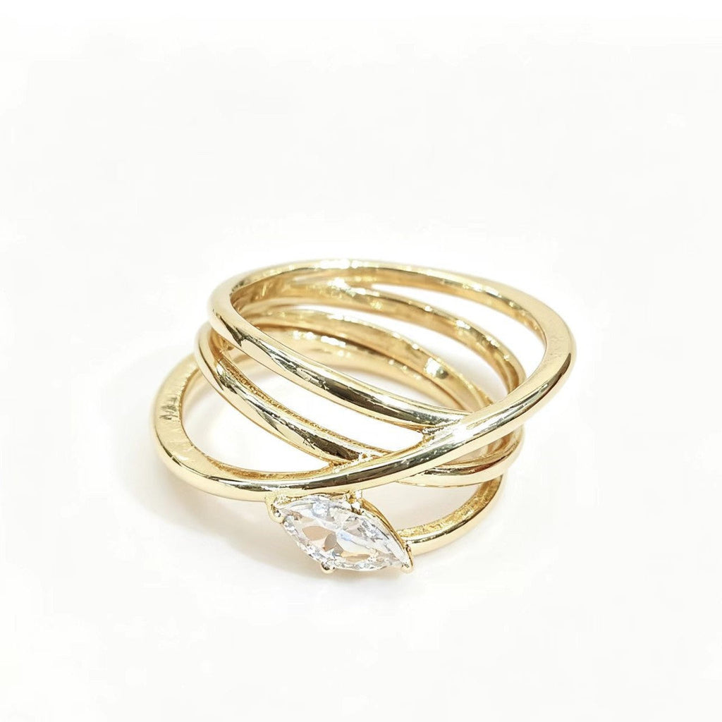 Gold Water-Drop Zircon Ring, Large Marquise Crystal Statement Band