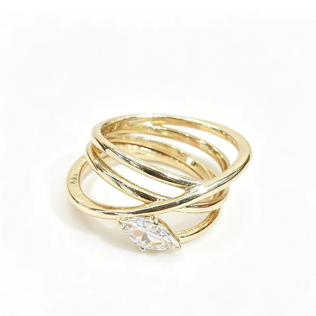 Gold Water-Drop Zircon Ring, Large Marquise Crystal Statement Band