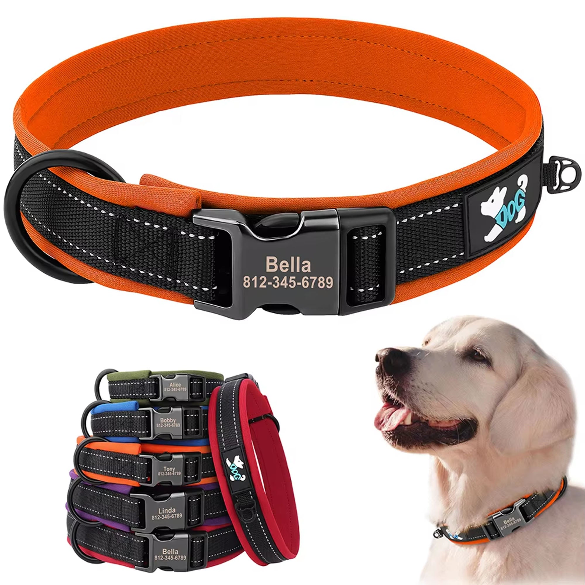 Personalized Dogs Padded Collars Reflective | Custom Name ID Tag Dog Collar | Collar for Pet Small Medium Large Dog - C1532- SLKZGXQ