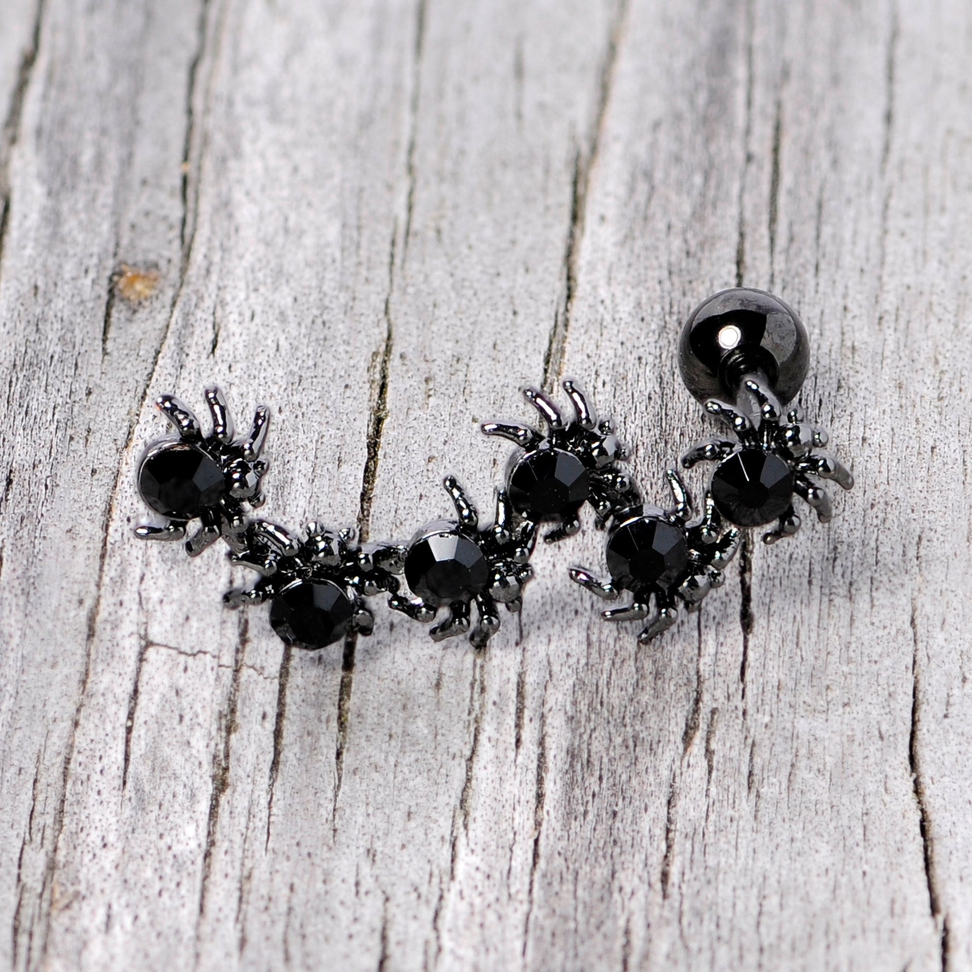 16G 1/4 Black CZ Gem Black Spider Halloween Cartilage Tragus