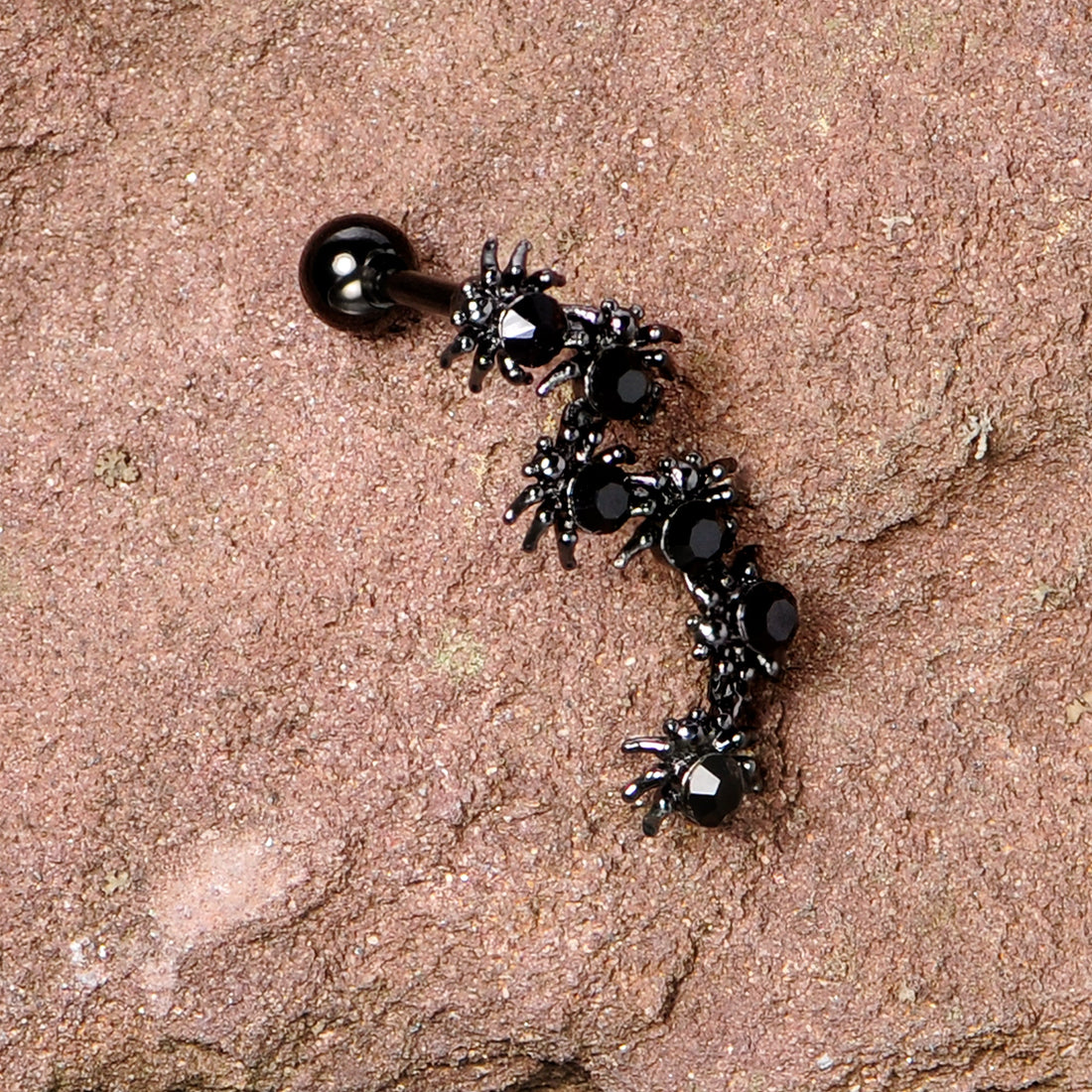 16G 1/4 Black CZ Gem Black Spider Halloween Cartilage Tragus