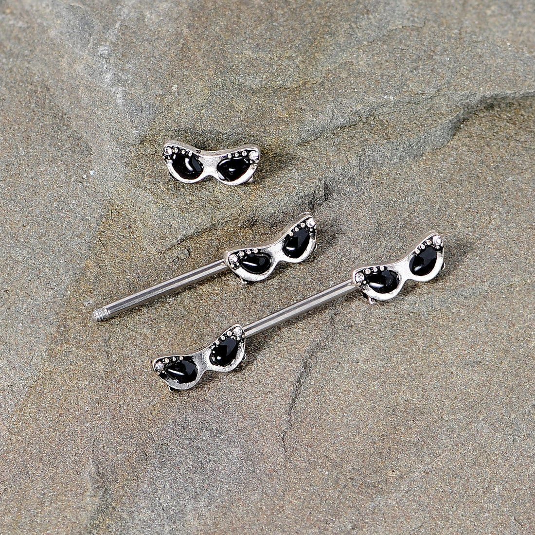 14G 9/16 Clear Gem 50s Retro Sunglasses Barbell Nipple Ring Set