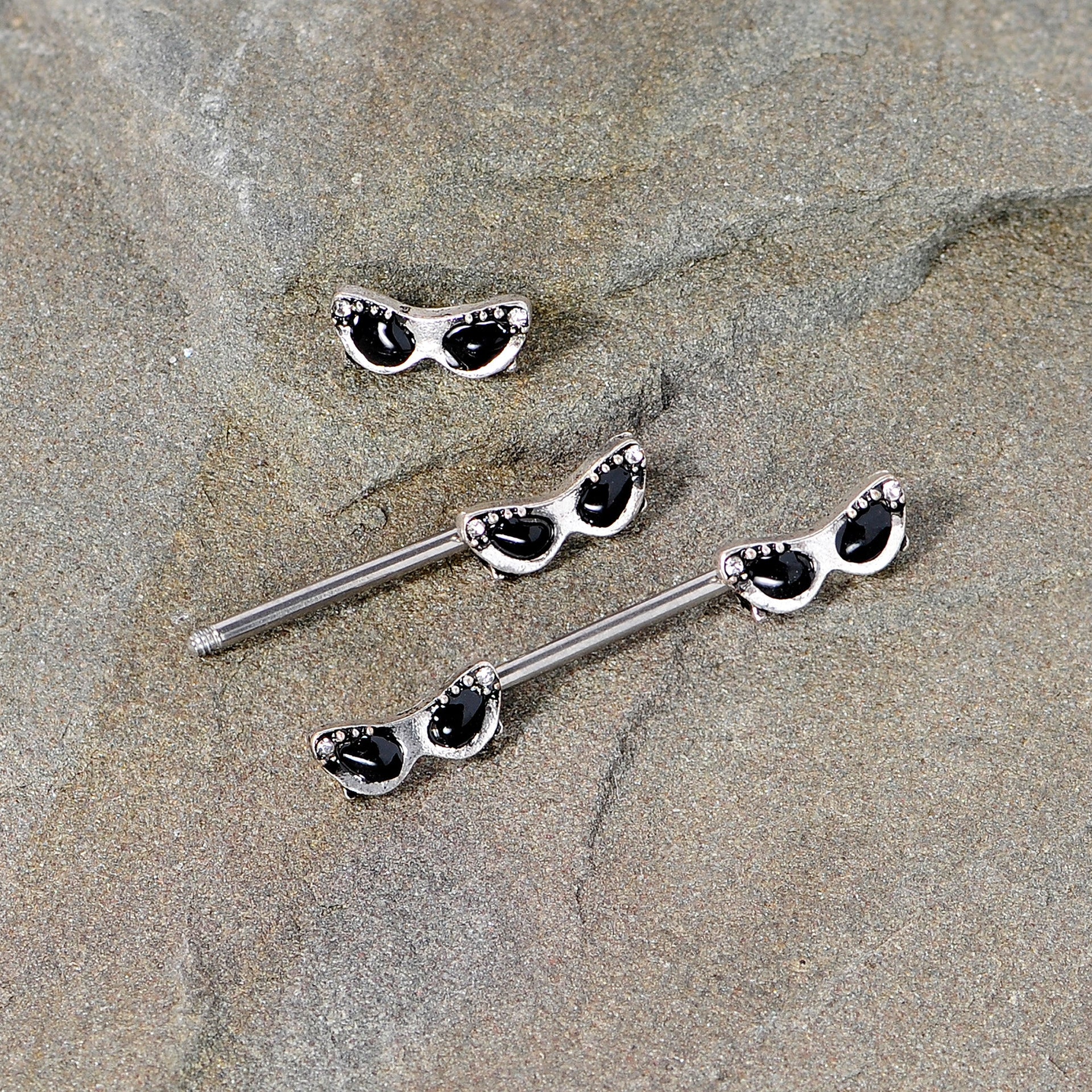 14G 9/16 Clear Gem 50s Retro Sunglasses Barbell Nipple Ring Set
