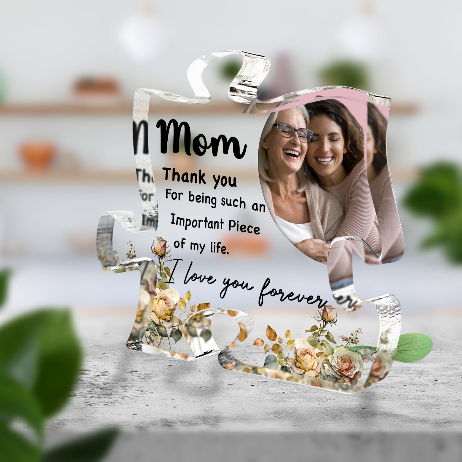 Mom Thank You For Being Such An Important Piece, Personalized Puzzle Acrylic Plaque, Custom Photo Plaque, Mother's Day Gift, Gift for Mom, Gift for Wife - 682080
