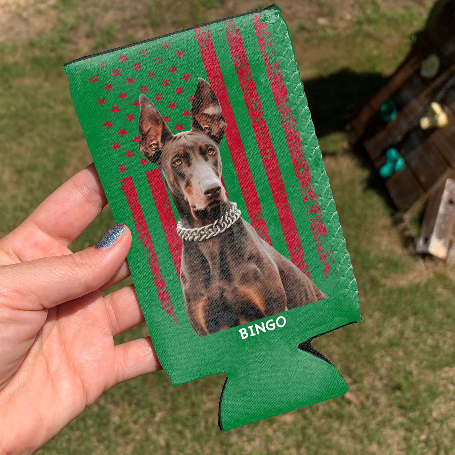 Personalized Dog Photo US FLAG Can Cooler | Custom Dog Name Can Cover | Can Sleeve For Drink 682386