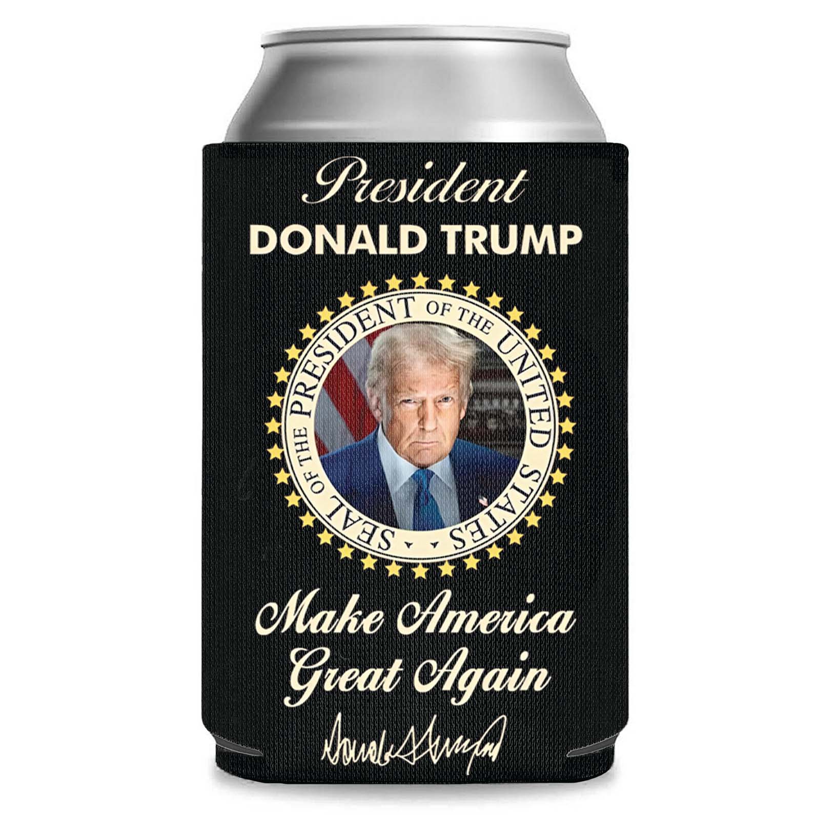 President Donald Trump Can Cooler | US Patriotic Pride Can Holder | MAGA Can Sleeve For Drinks 682407 - GOP