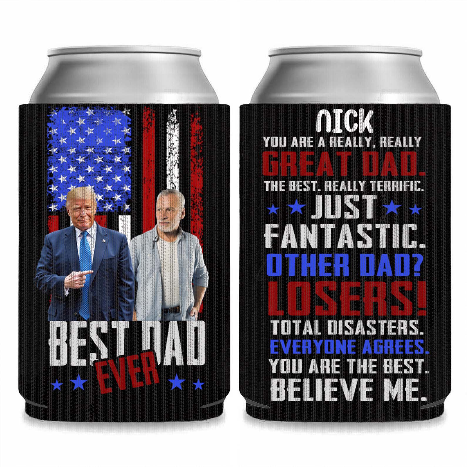 Best Dad Ever Can Cooler | Personalized Trump Drink Holder for Dad | Unique Father’s Day Gift from Kids | MAGA Gift for Dad Papa Grandpa 682457 - GOP