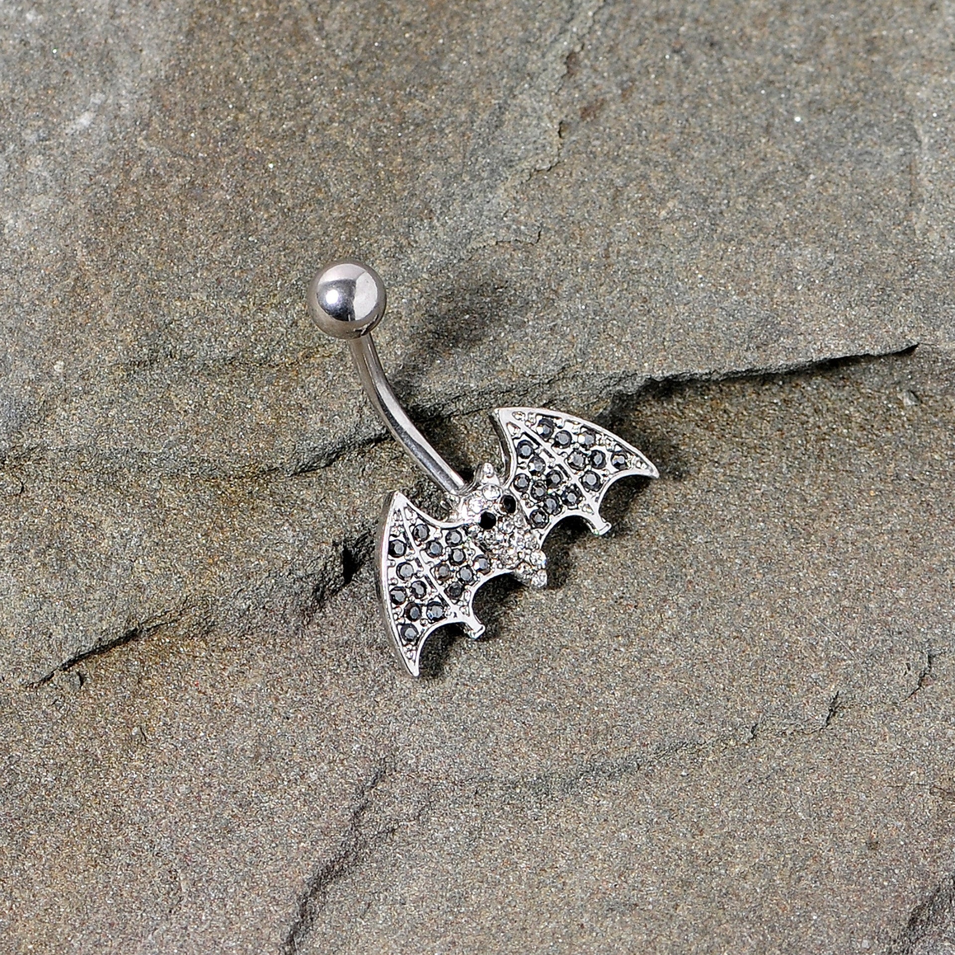 Clear Black Gem Bat Halloween Belly Ring