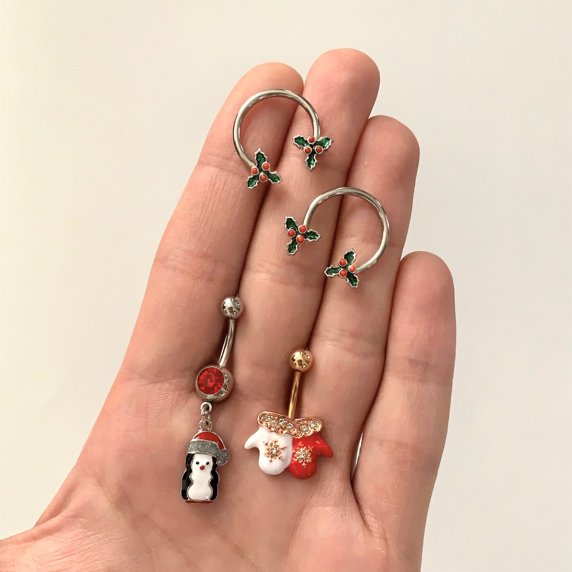 Winter Mittens Snowflake Christmas Navel Belly Button Ring - Image 2