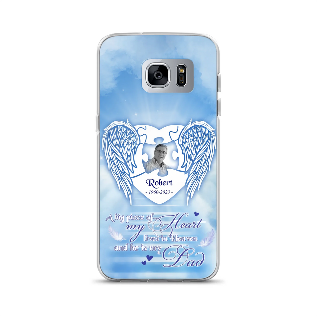 Custom Personalized Memorial Photo Phone Case - Memorial Gift Idea For Family - A Big Piece Of My Heart Lives In Heaven And He Is My Dad - Case For iPhone/Samsung
