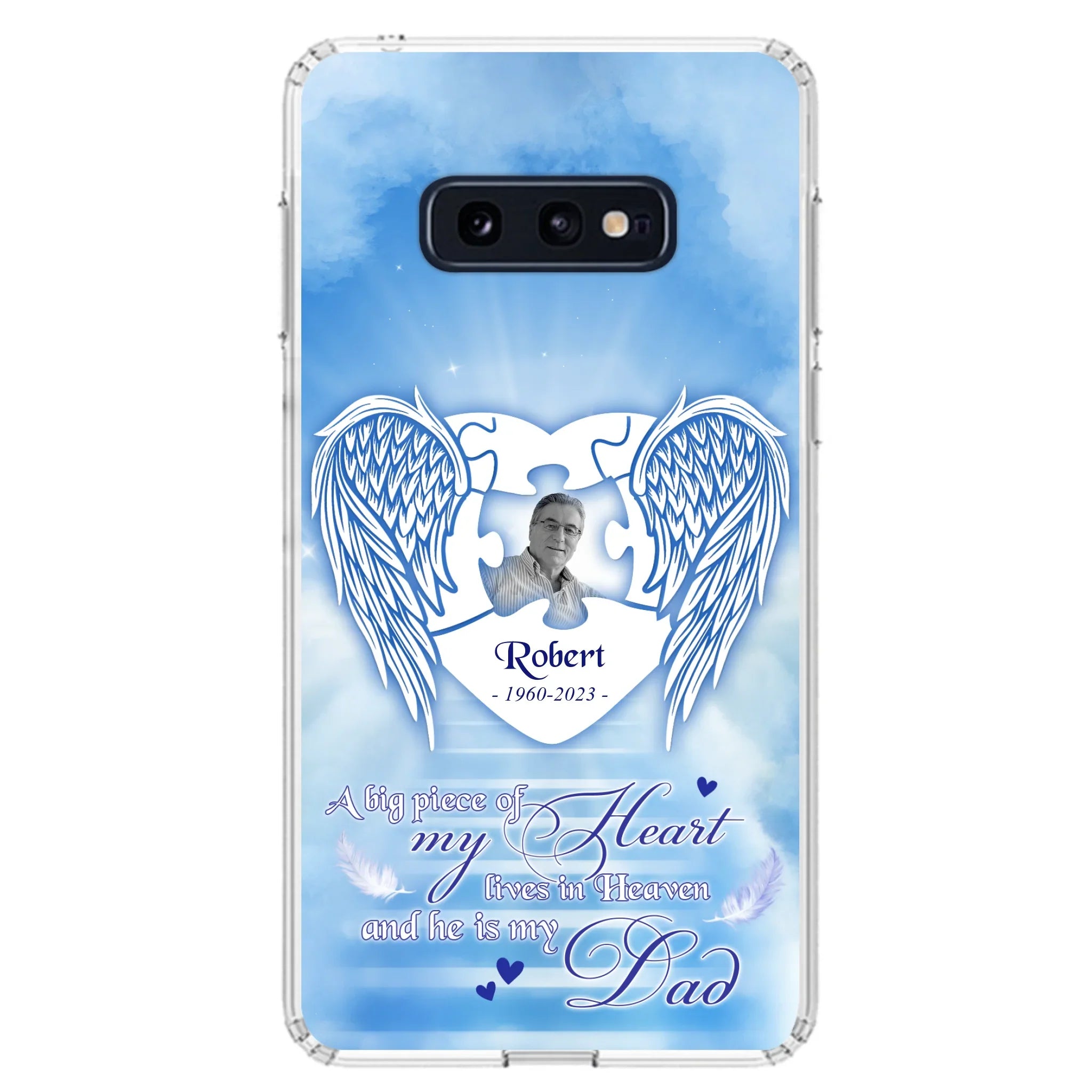 Custom Personalized Memorial Photo Phone Case - Memorial Gift Idea For Family - A Big Piece Of My Heart Lives In Heaven And He Is My Dad - Case For iPhone/Samsung