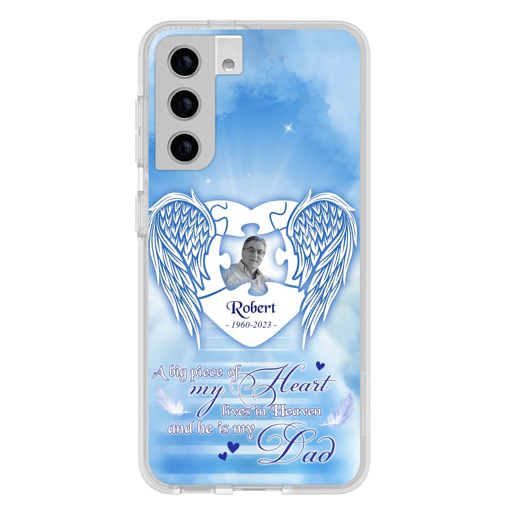 Custom Personalized Memorial Photo Phone Case - Memorial Gift Idea For Family - A Big Piece Of My Heart Lives In Heaven And He Is My Dad - Case For iPhone/Samsung