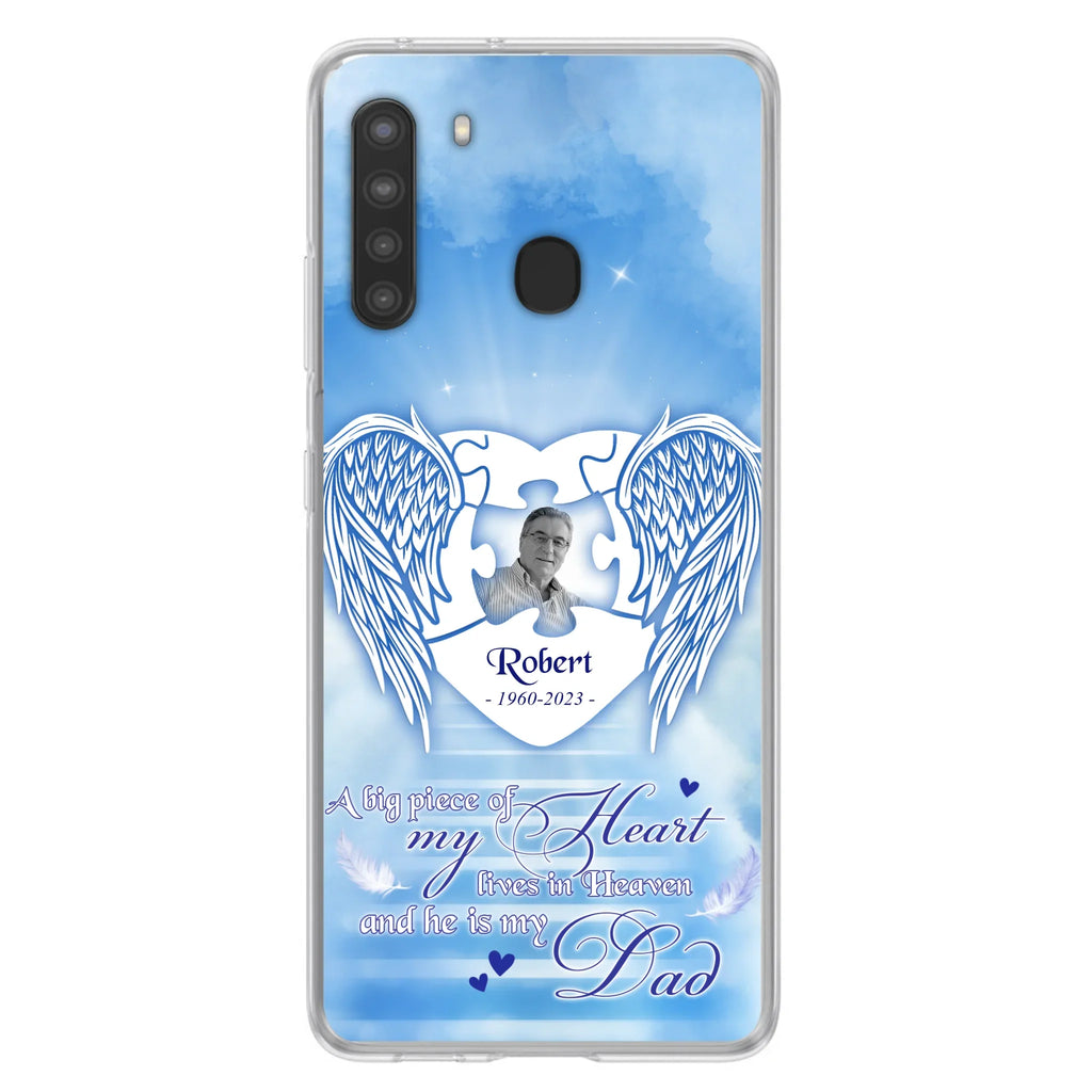 Custom Personalized Memorial Photo Phone Case - Memorial Gift Idea For Family - A Big Piece Of My Heart Lives In Heaven And He Is My Dad - Case For iPhone/Samsung