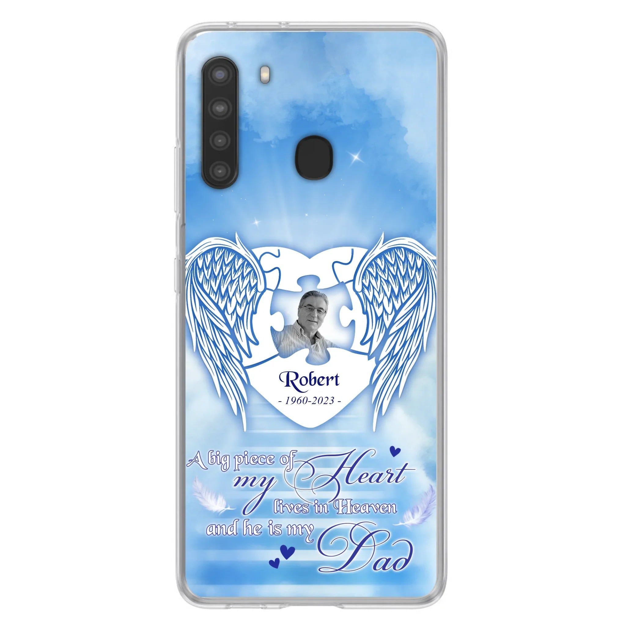 Custom Personalized Memorial Photo Phone Case - Memorial Gift Idea For Family - A Big Piece Of My Heart Lives In Heaven And He Is My Dad - Case For iPhone/Samsung