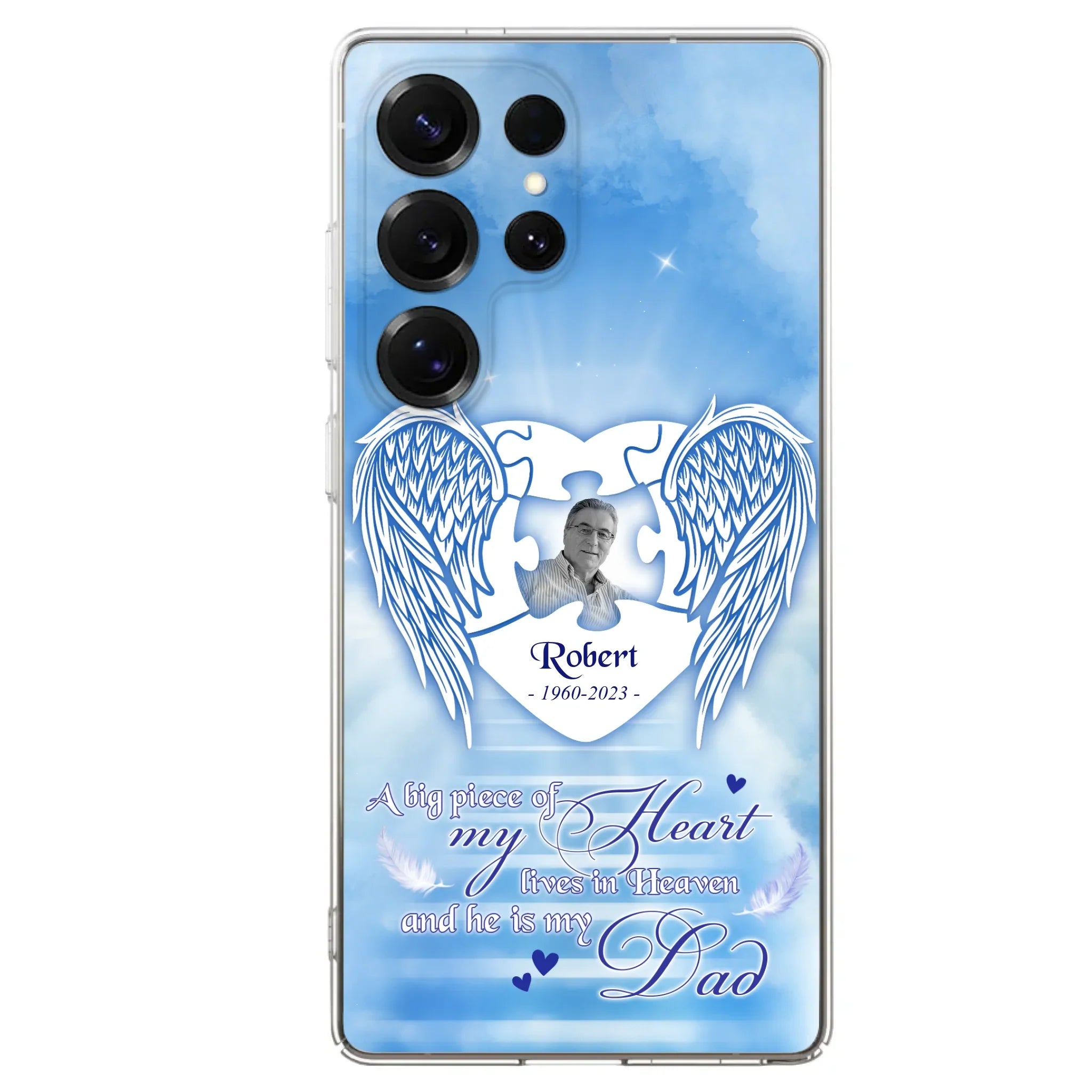 Custom Personalized Memorial Photo Phone Case - Memorial Gift Idea For Family - A Big Piece Of My Heart Lives In Heaven And He Is My Dad - Case For iPhone/Samsung