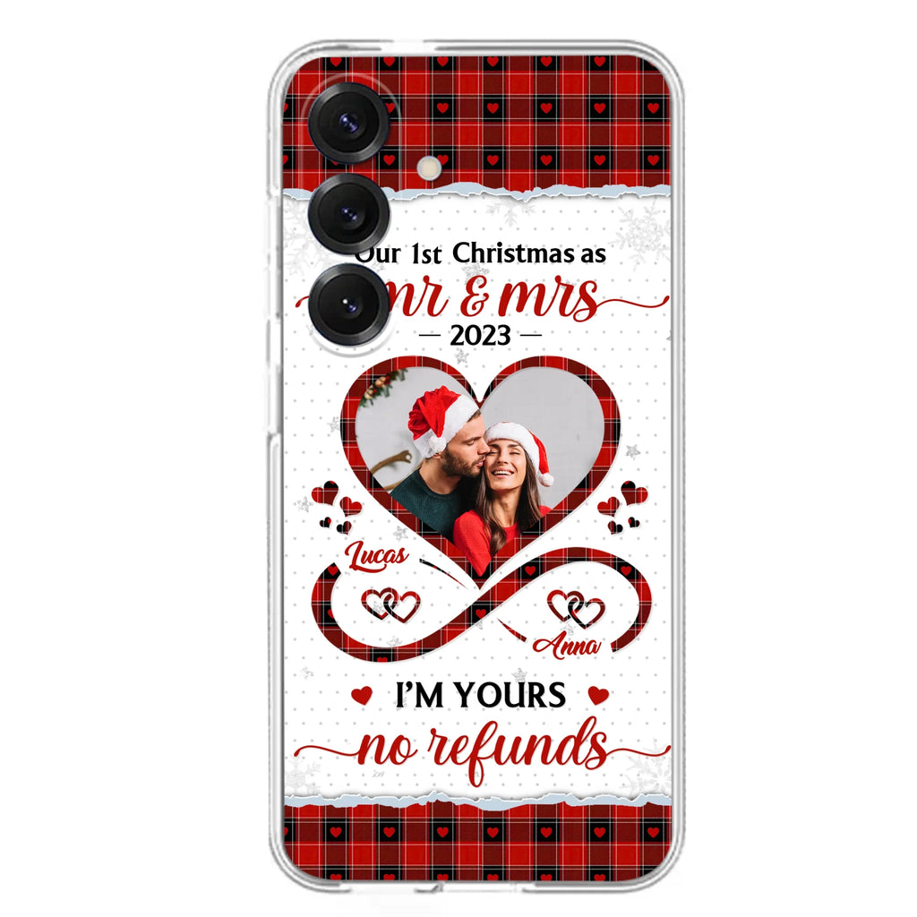 Custom Personalized Couple Photo Phone Case - Christmas Gift Idea For Couple/ Him/ Her - Our 1st Christmas As Mr & Mrs - Case For iPhone/Samsung