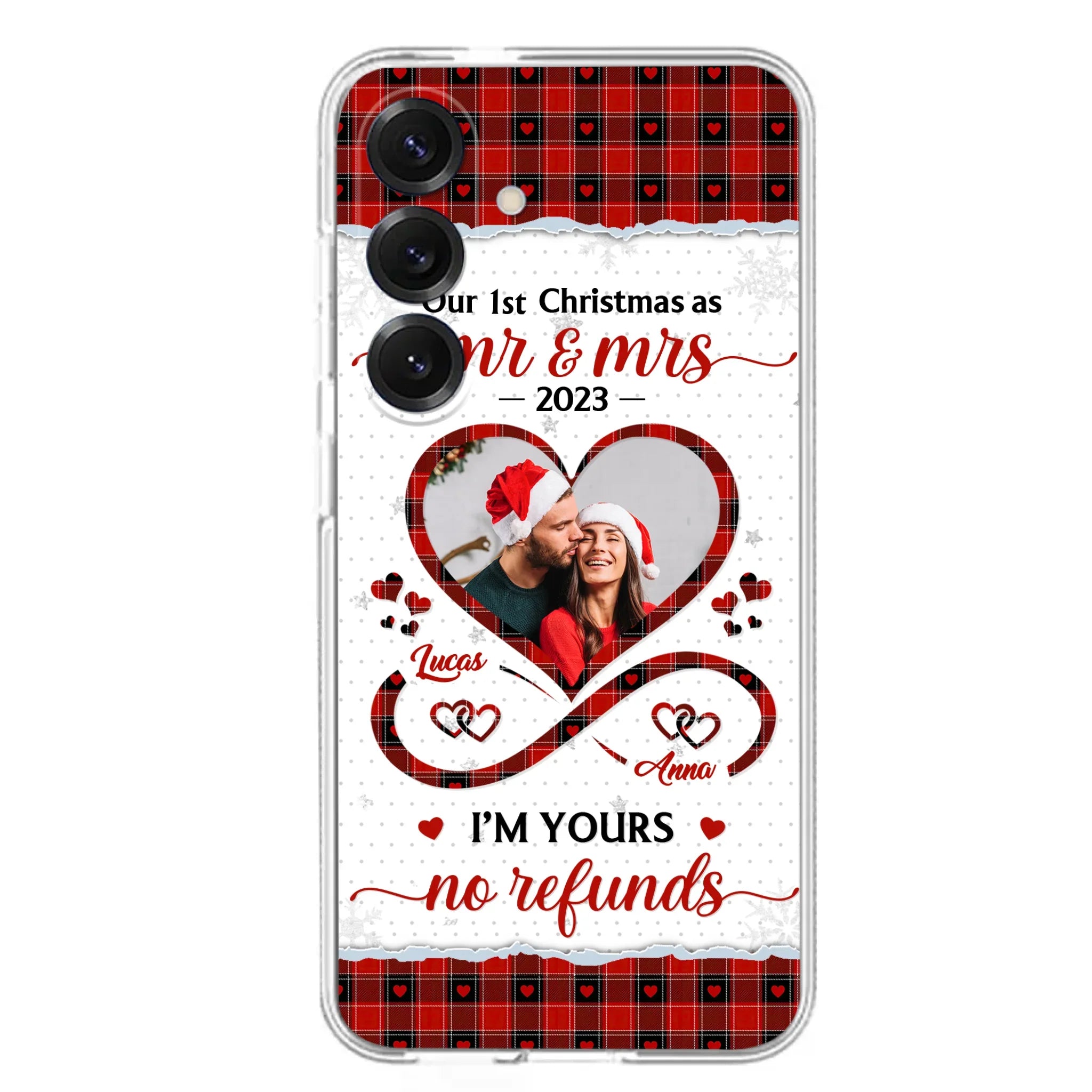 Custom Personalized Couple Photo Phone Case - Christmas Gift Idea For Couple/ Him/ Her - Our 1st Christmas As Mr & Mrs - Case For iPhone/Samsung