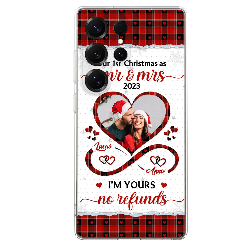 Custom Personalized Couple Photo Phone Case - Christmas Gift Idea For Couple/ Him/ Her - Our 1st Christmas As Mr & Mrs - Case For iPhone/Samsung