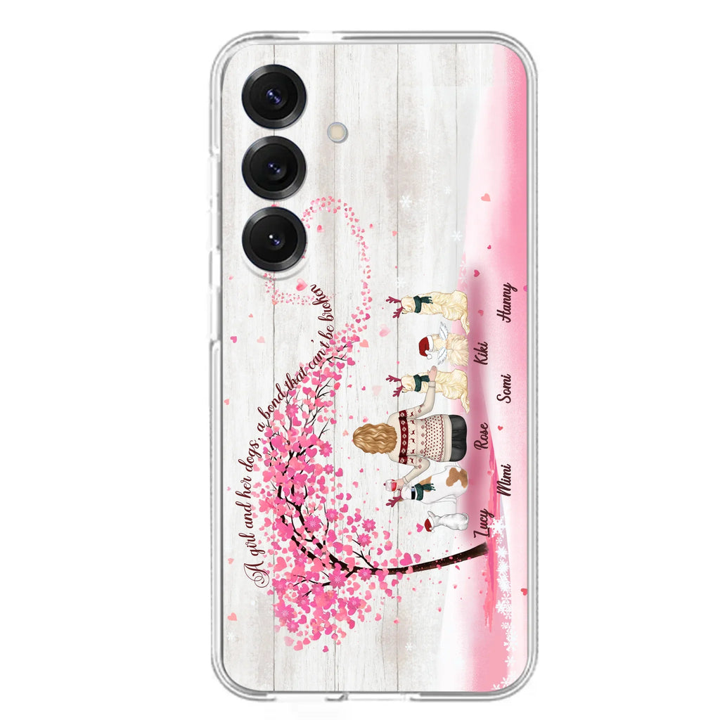 Personalized Dog Mom/Dad Phone Case - Mom/Dad With Up To 5 Dogs - Gift Idea For Dog Lovers - A Girl And Her Dogs, A Bond That Can't Be Broken - Case For iPhone/Samsung