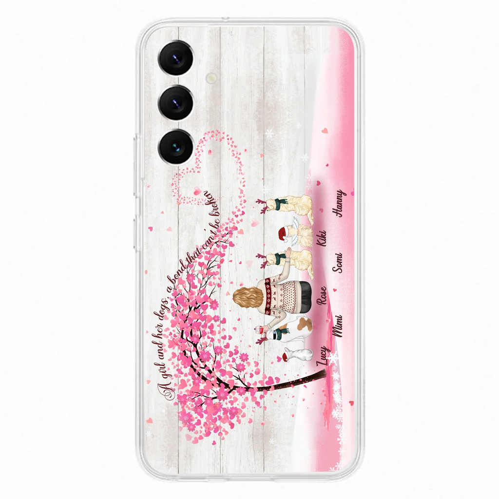 Personalized Dog Mom/Dad Phone Case - Mom/Dad With Up To 5 Dogs - Gift Idea For Dog Lovers - A Girl And Her Dogs, A Bond That Can't Be Broken - Case For iPhone/Samsung