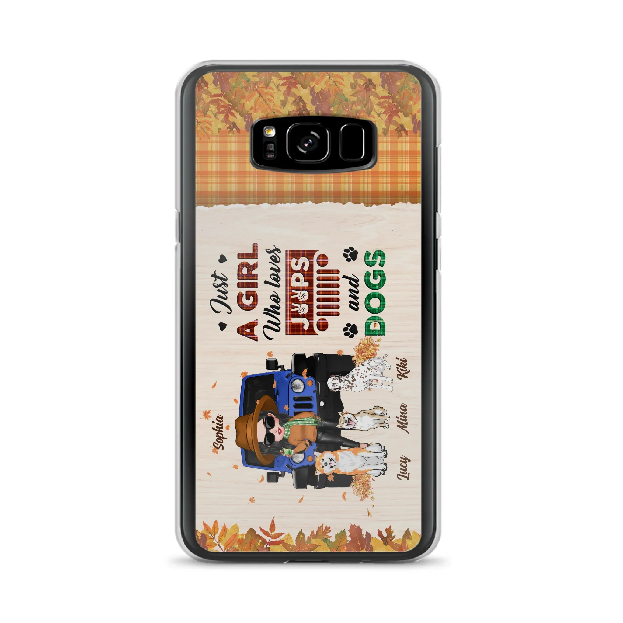 Personalized Off-road Autumn Girl Phone Case - Gift Idea For Girl/Dog Lovers - Up to 3 Dogs - Case For iPhone/Samsung