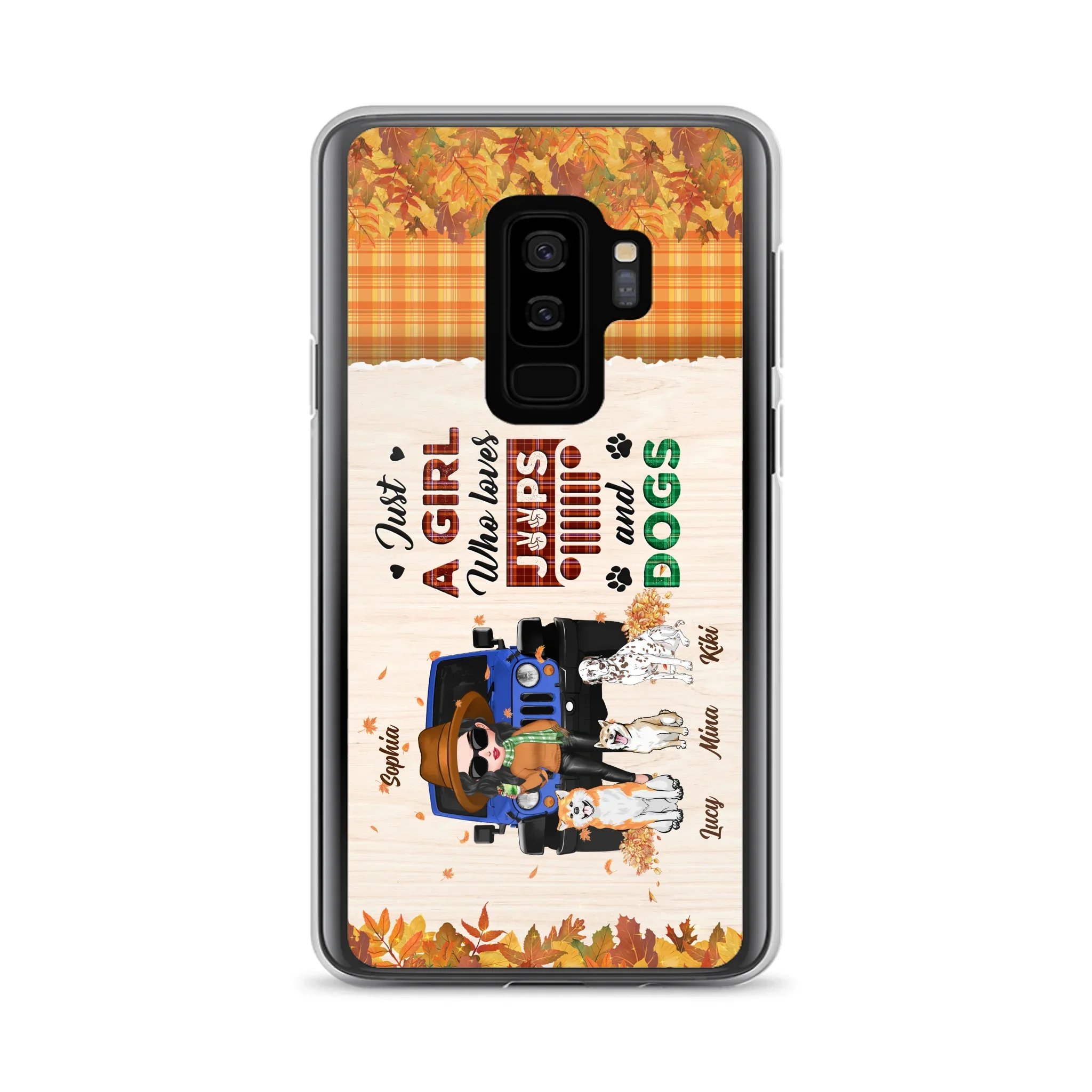 Personalized Off-road Autumn Girl Phone Case - Gift Idea For Girl/Dog Lovers - Up to 3 Dogs - Case For iPhone/Samsung