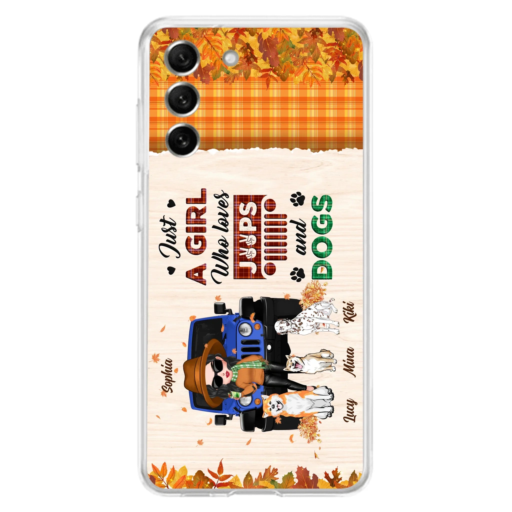 Personalized Off-road Autumn Girl Phone Case - Gift Idea For Girl/Dog Lovers - Up to 3 Dogs - Case For iPhone/Samsung