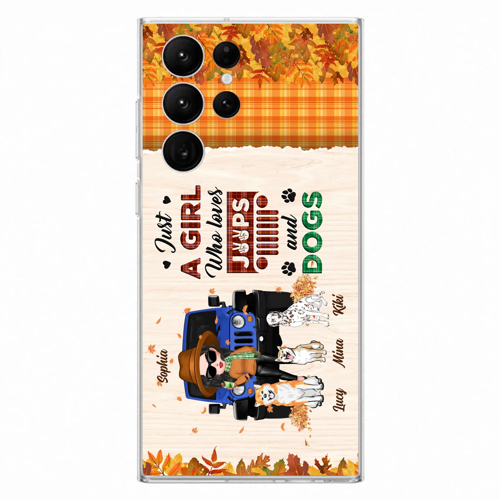 Personalized Off-road Autumn Girl Phone Case - Gift Idea For Girl/Dog Lovers - Up to 3 Dogs - Case For iPhone/Samsung