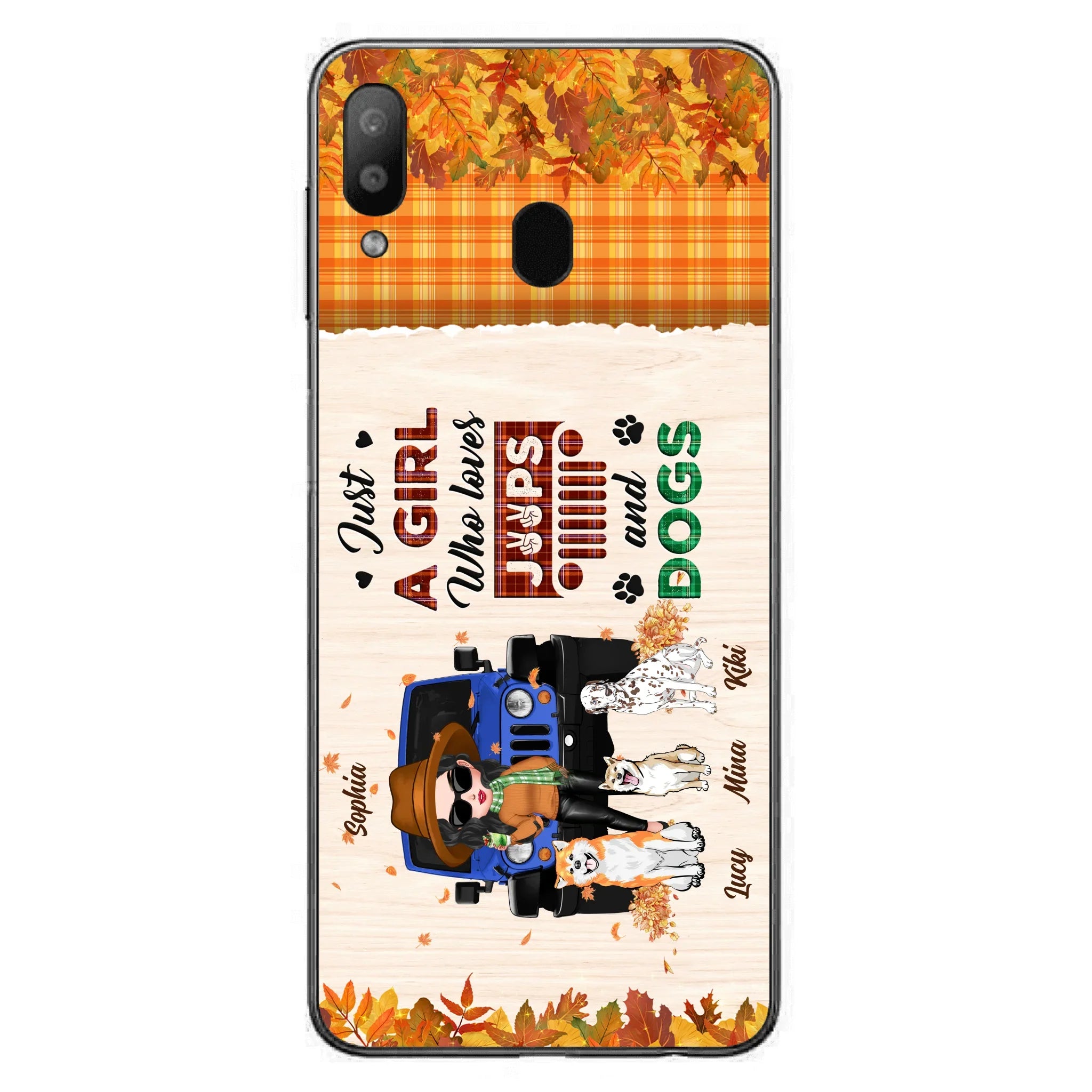 Personalized Off-road Autumn Girl Phone Case - Gift Idea For Girl/Dog Lovers - Up to 3 Dogs - Case For iPhone/Samsung