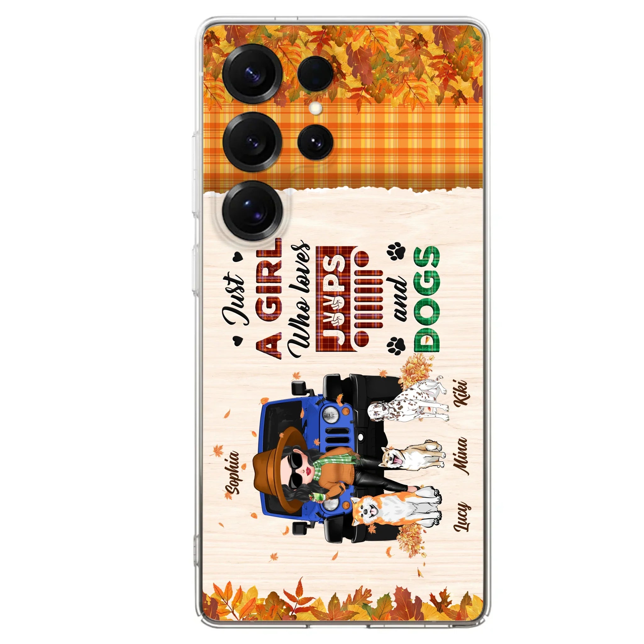 Personalized Off-road Autumn Girl Phone Case - Gift Idea For Girl/Dog Lovers - Up to 3 Dogs - Case For iPhone/Samsung