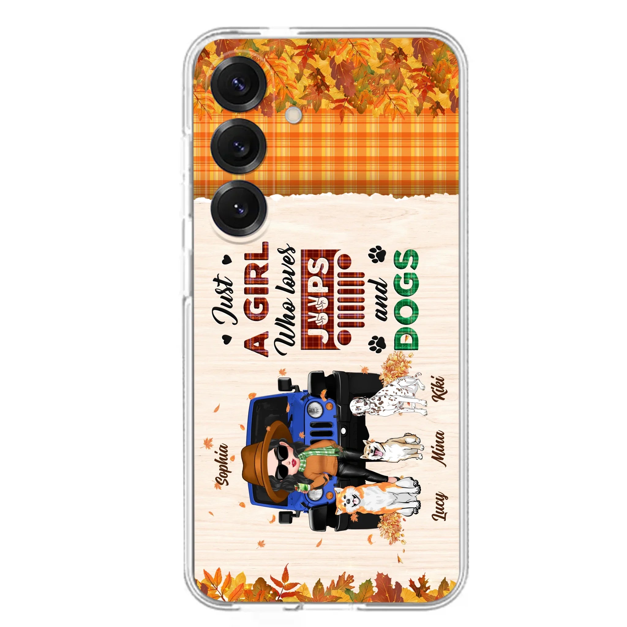 Personalized Off-road Autumn Girl Phone Case - Gift Idea For Girl/Dog Lovers - Up to 3 Dogs - Case For iPhone/Samsung