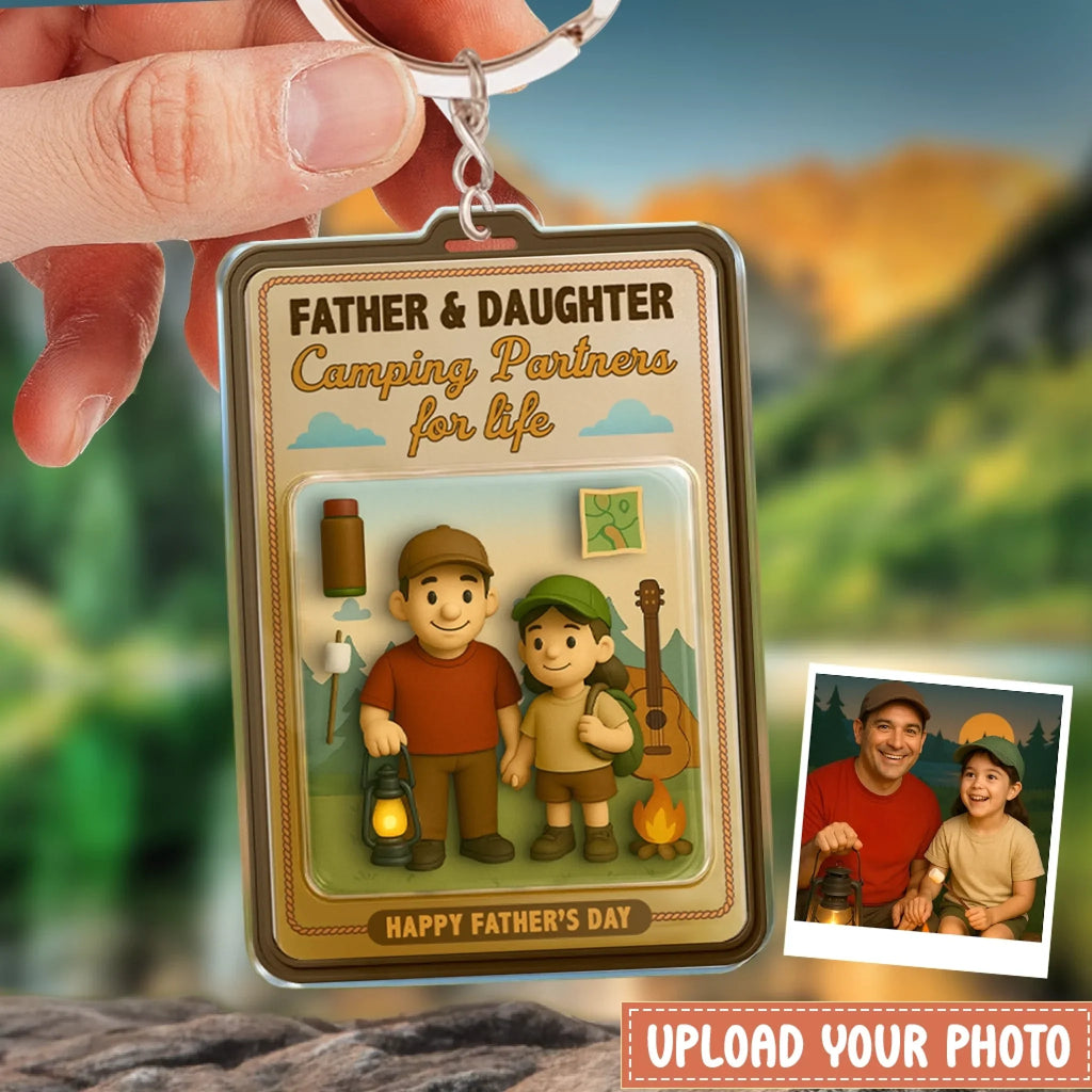 Personalized Father And Kids Camping Acrylic Keychain - Gift Idea For Father's Day - Upload Photo - Father & Daughter Camping Partners For Life
