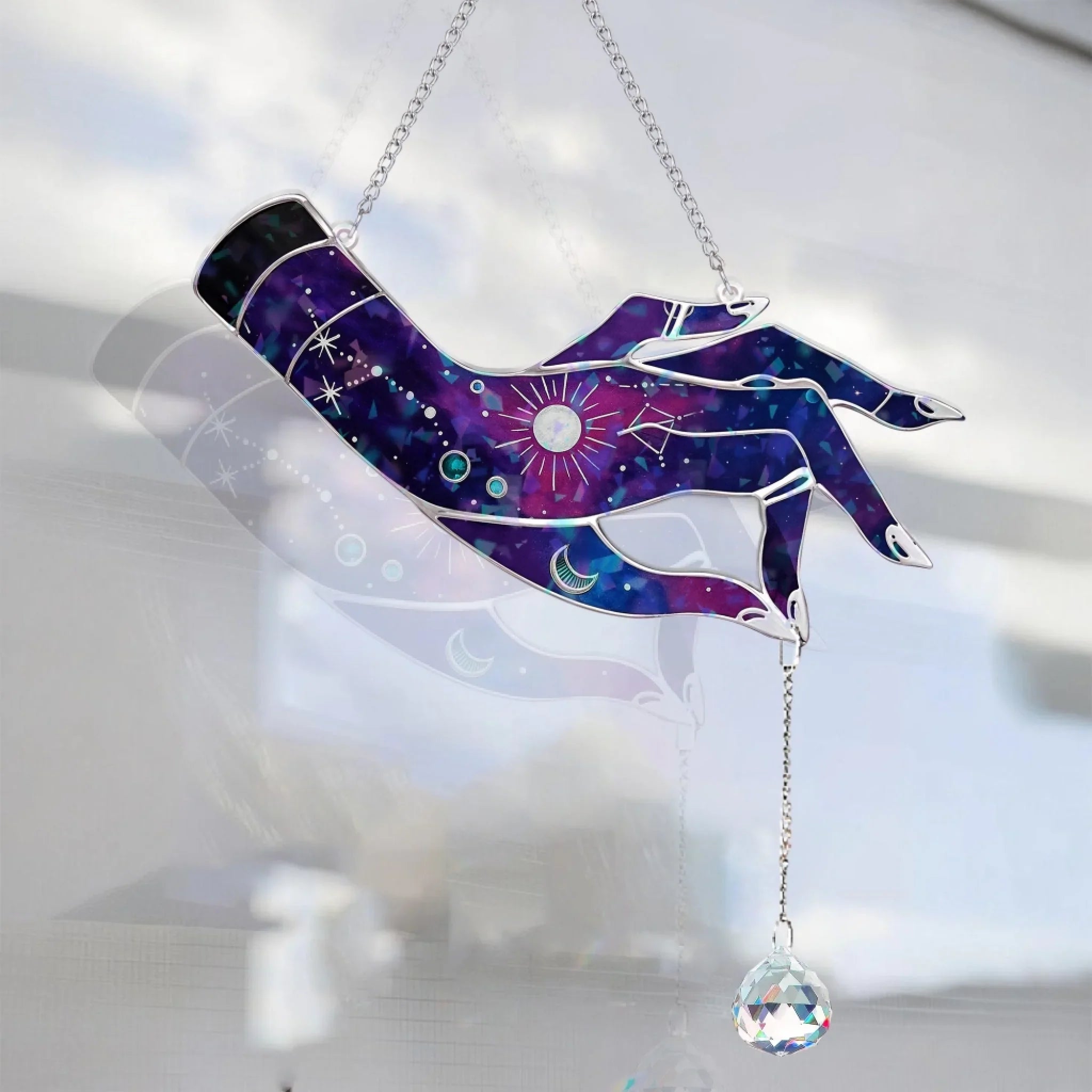 Witchy Holographic Hand Window Hanging with Hanging Crystal Charm - Image 3
