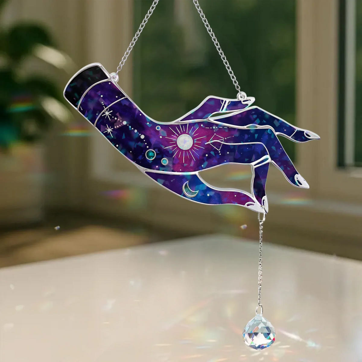 Witchy Holographic Hand Window Hanging with Hanging Crystal Charm - Image 5