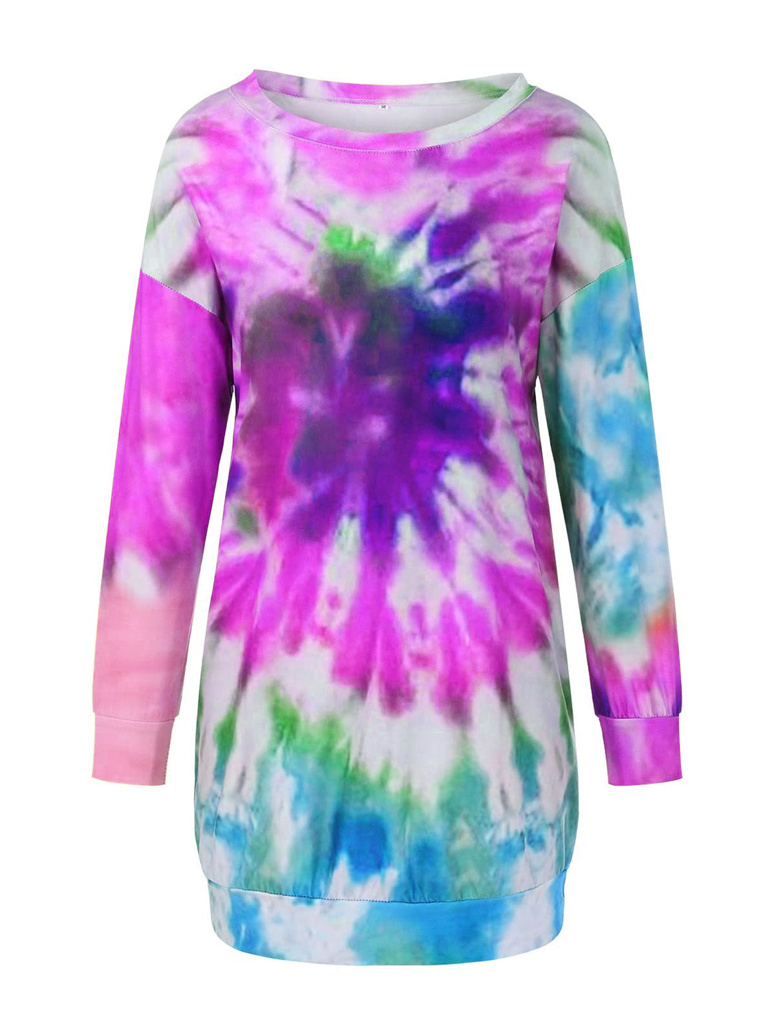 Tie-Dye Round Neck Long Sleeve Casual Mini Dress