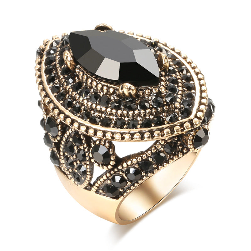 European And American Gold-Plated Crystal Gemstone Rings, Fashionable Bohemian Retro Rings, Cross-Border Jewelry Wholesale