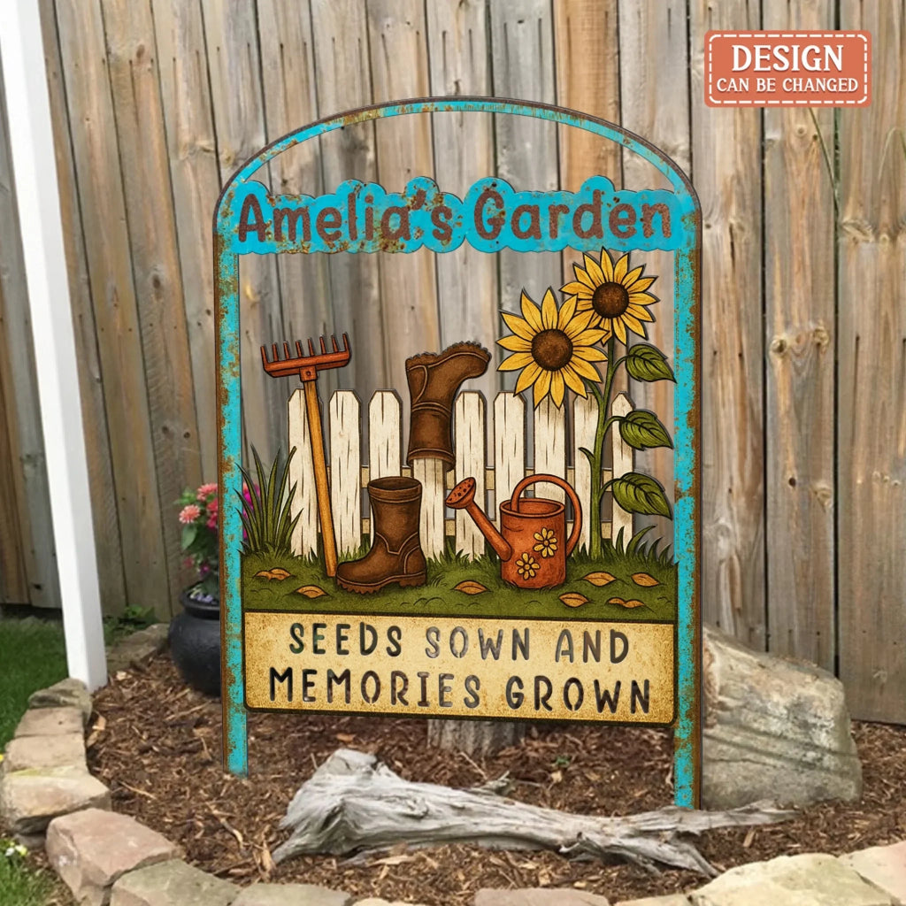 Personalized Garden Metal Sign - Gift Idea For Garden Lover - Seeds Sown And Memories Grown