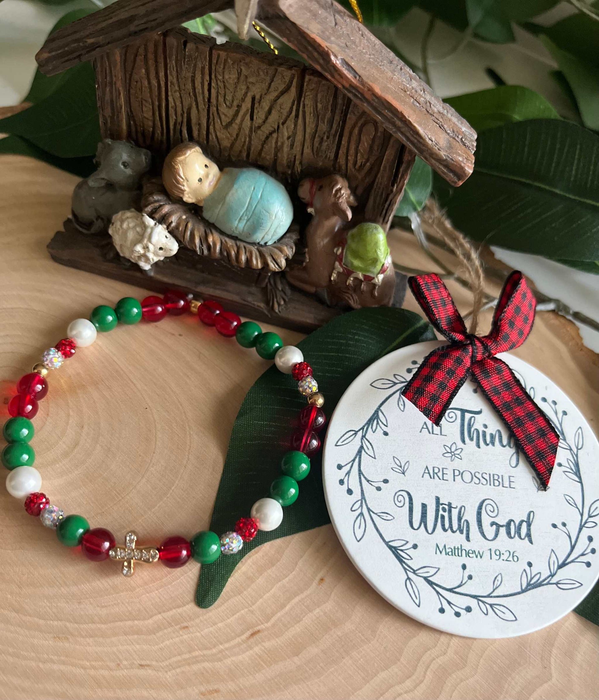 Bead Bracelet Jeweled Christmas Gold Cross