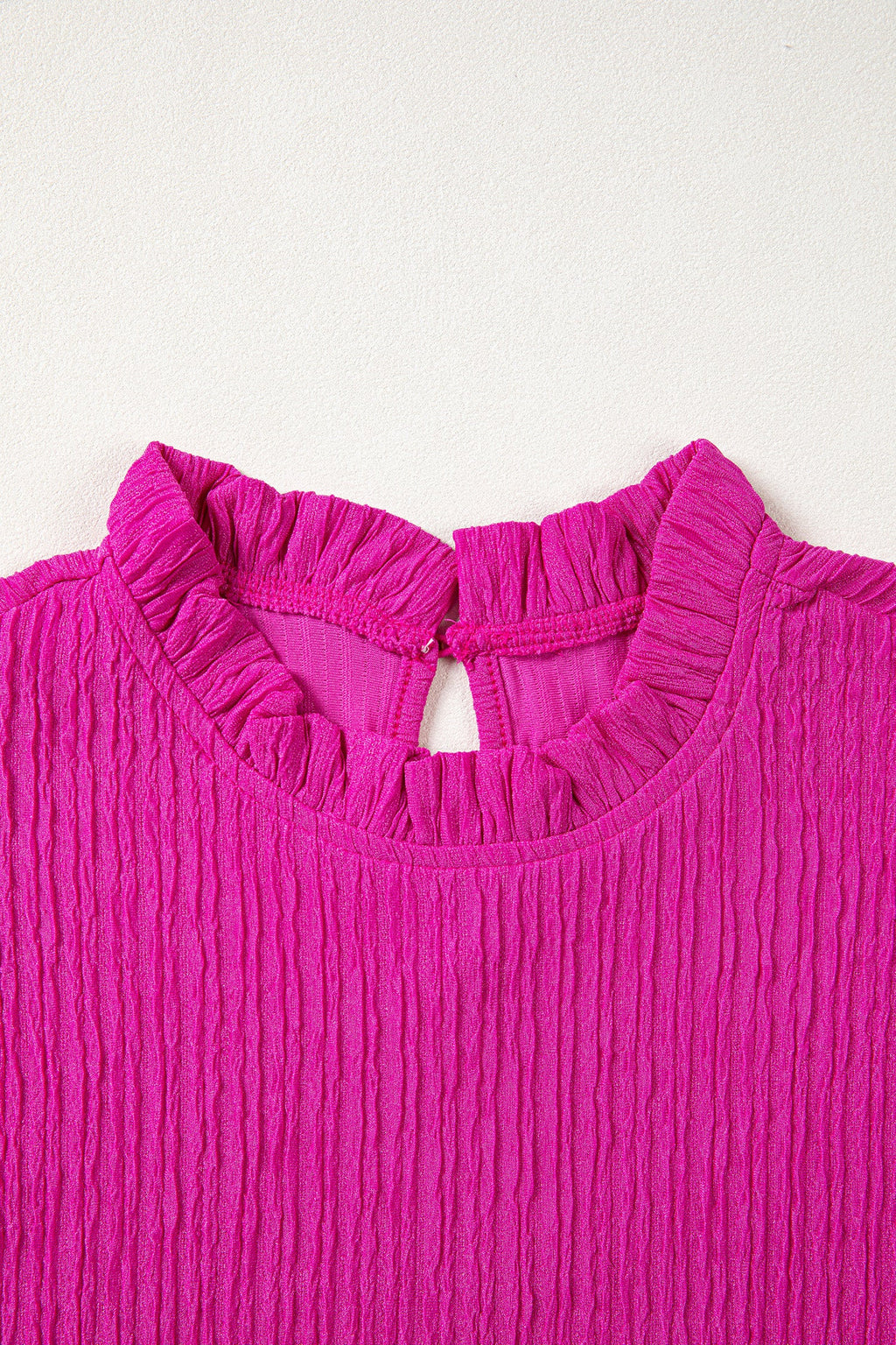 Londyn Trim Short Sleeve Blouse in Magenta Ruffle Detail