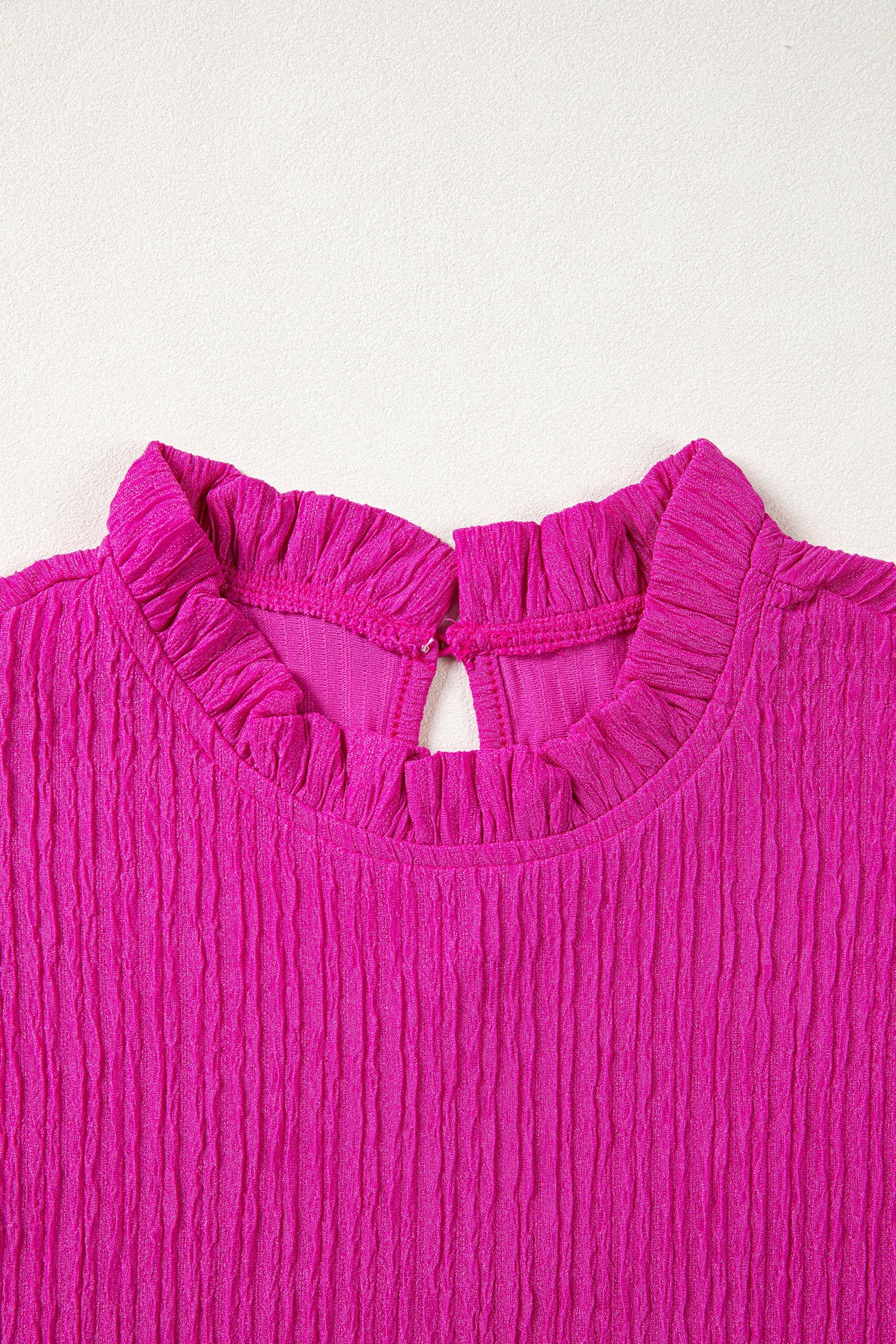 Londyn Trim Short Sleeve Blouse in Magenta Ruffle Detail