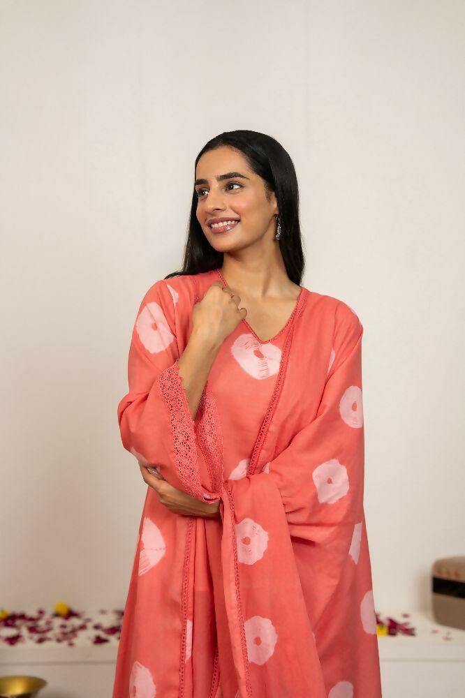 Pink Tie & Dye Cotton Suit Set for Elegant Style