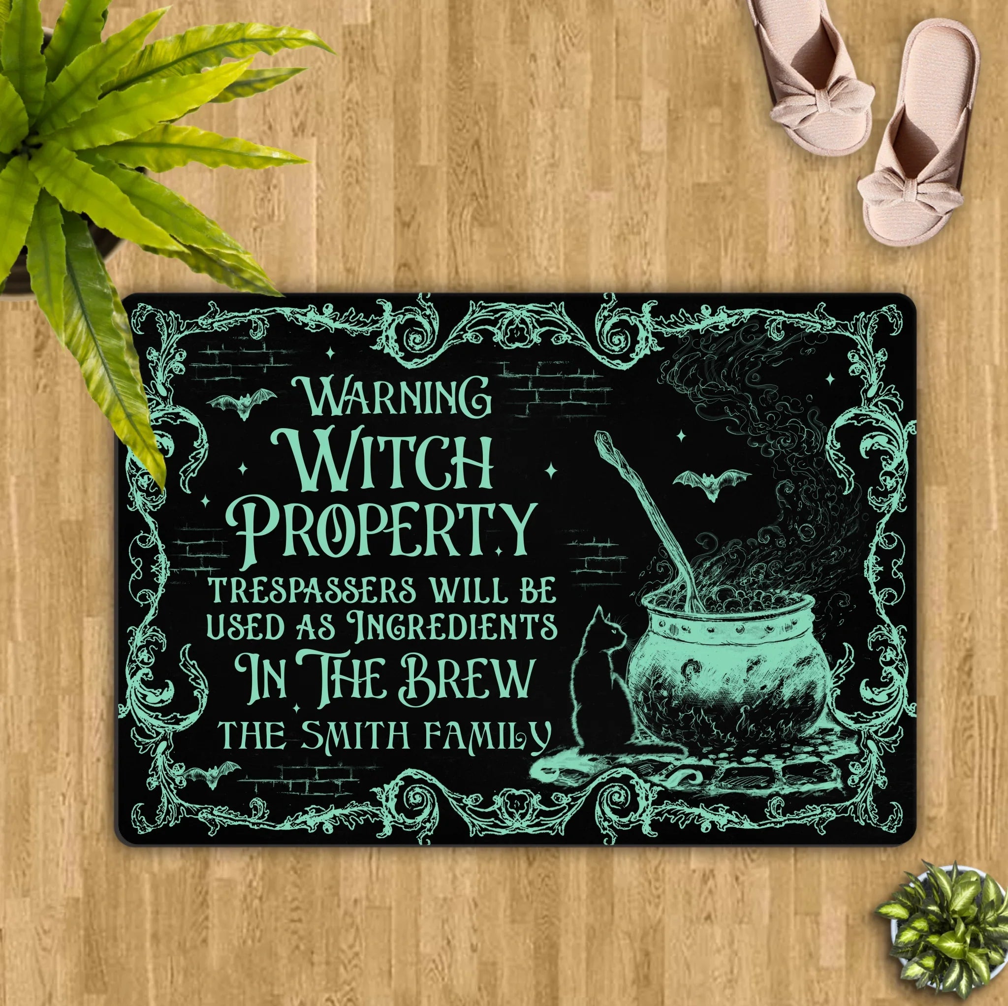 Personalized Witch Doormat - Halloween Gift Idea For Family - Warning Witch Property Trespassers Will Be Used As Ingredients In The Brew