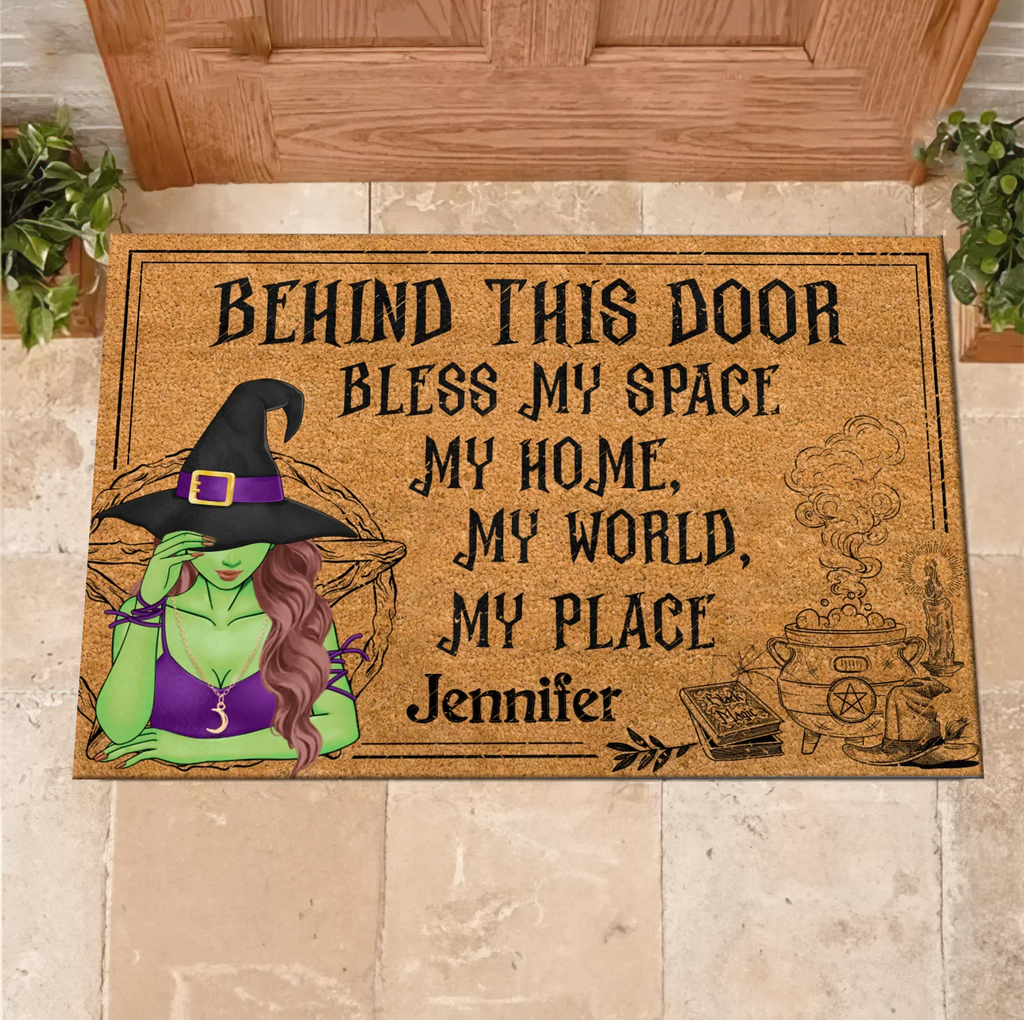 Personalized Witch Doormat - Halloween Gift Idea For Witch Lover - Behind This Door Bless My Space My Home My World My Place